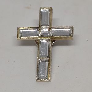 Oriental Trading Co. Crystal Cross Silver Tone Tie Tac Pin 1 1/2"l HAIDUO 5/14